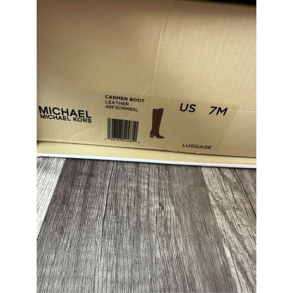 Michael Kors Side Zip Logo Buckle Carmen Leather Tall Riding Boots Luggage Sz 7 - Picture 9 of 9
